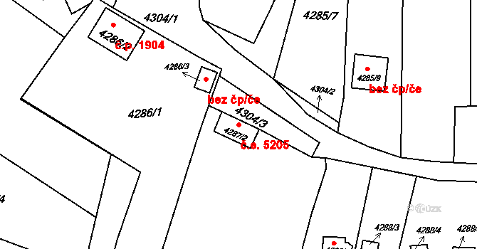 Předměstí 5205, Litoměřice na parcele st. 4287/2 v KÚ Litoměřice, Katastrální mapa