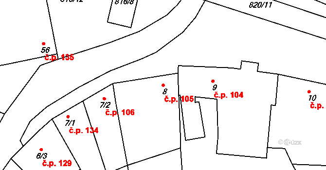 Šardičky 105, Kojátky na parcele st. 8 v KÚ Šardičky, Katastrální mapa