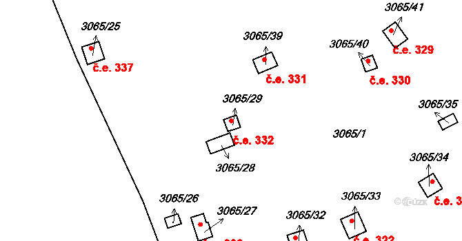 Kadaň 332 na parcele st. 3065/29 v KÚ Kadaň, Katastrální mapa