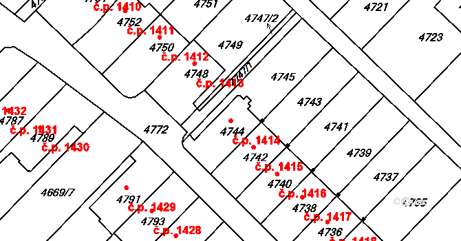 Žďár nad Sázavou 7 1414, Žďár nad Sázavou na parcele st. 4744 v KÚ Město Žďár, Katastrální mapa