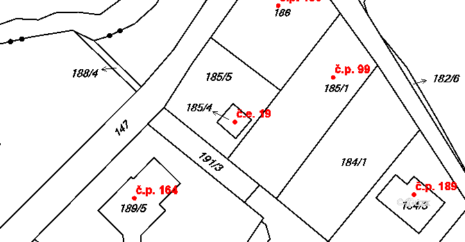 Liberec XX-Ostašov 19, Liberec na parcele st. 185/4 v KÚ Ostašov u Liberce, Katastrální mapa