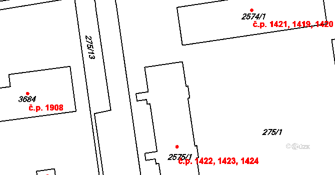 Otrokovice 1422,1423,1424 na parcele st. 2575/1 v KÚ Otrokovice, Katastrální mapa