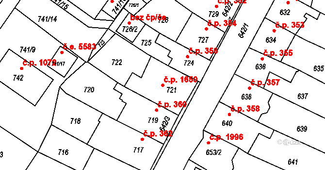 Kadaň 1650 na parcele st. 721 v KÚ Kadaň, Katastrální mapa