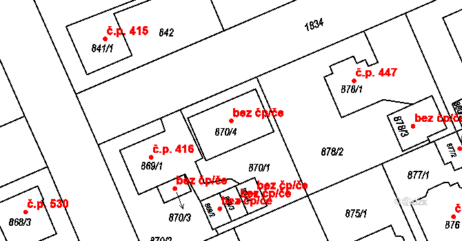 Plzeň 41615522 na parcele st. 870/4 v KÚ Bručná, Katastrální mapa