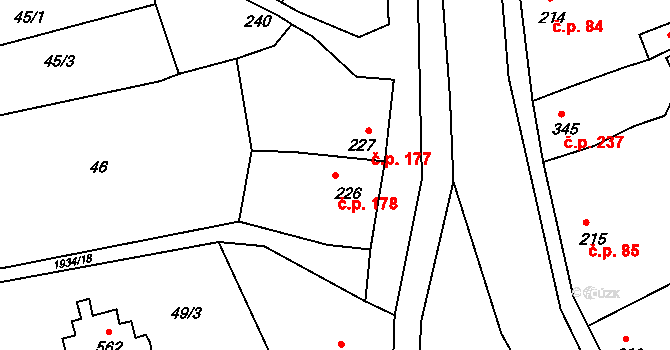Malenovice 178, Zlín na parcele st. 226 v KÚ Malenovice u Zlína, Katastrální mapa