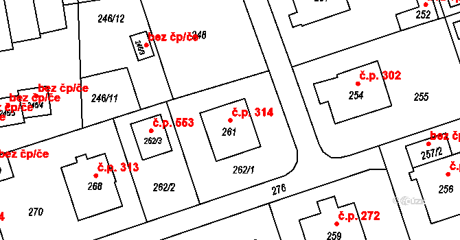 Slavkov 314 na parcele st. 261 v KÚ Slavkov u Opavy, Katastrální mapa