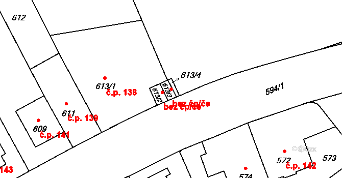 Brno 45538522 na parcele st. 613/3 v KÚ Veveří, Katastrální mapa