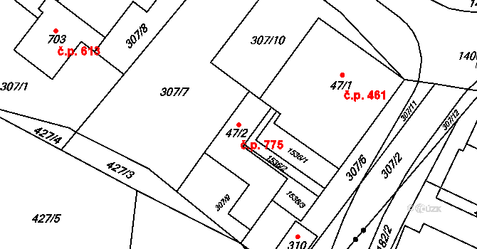 Hutisko 775, Hutisko-Solanec na parcele st. 47/2 v KÚ Hutisko, Katastrální mapa