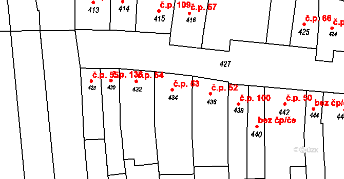 Hrušky 53 na parcele st. 434 v KÚ Hrušky u Brna, Katastrální mapa