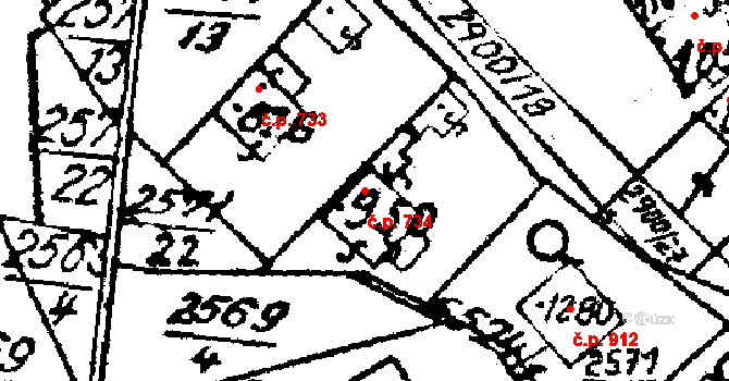 Květná 734, Strání na parcele st. 950 v KÚ Strání, Katastrální mapa