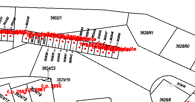 Znojmo 47517522 na parcele st. 3626/46 v KÚ Znojmo-město, Katastrální mapa