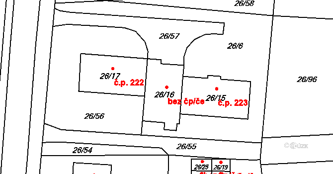 Chuchelná 48599522 na parcele st. 26/16 v KÚ Chuchelná, Katastrální mapa