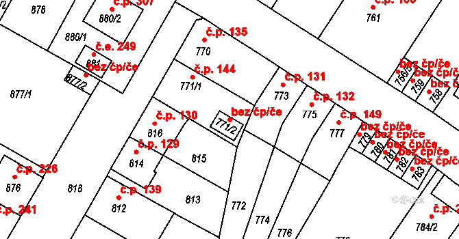 Bystřany 49328522 na parcele st. 771/2 v KÚ Bystřany, Katastrální mapa