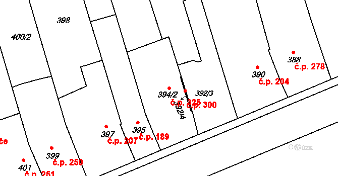 Těšov 325, Uherský Brod na parcele st. 394/2 v KÚ Těšov, Katastrální mapa