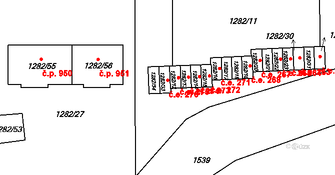 Bučovice 276 na parcele st. 1282/33 v KÚ Bučovice, Katastrální mapa