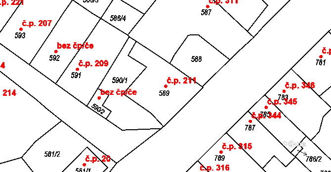 Choceňské Předměstí 211, Vysoké Mýto na parcele st. 589 v KÚ Vysoké Mýto, Katastrální mapa