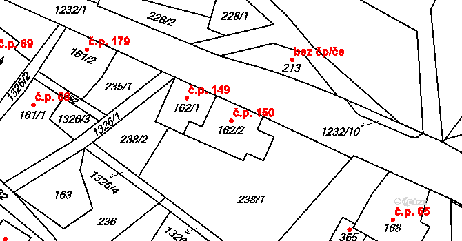 Hrabenov 150, Ruda nad Moravou na parcele st. 162/2 v KÚ Hrabenov, Katastrální mapa