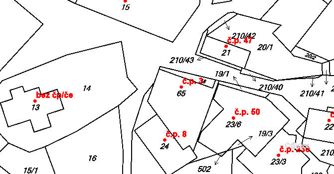 Chvatěruby 3 na parcele st. 65 v KÚ Chvatěruby, Katastrální mapa