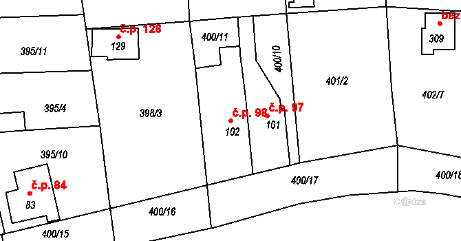 Mlékojedy 98, Neratovice na parcele st. 102 v KÚ Mlékojedy u Neratovic, Katastrální mapa
