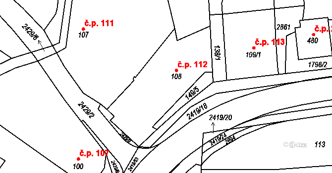 Klenčí pod Čerchovem 112 na parcele st. 108 v KÚ Klenčí pod Čerchovem, Katastrální mapa
