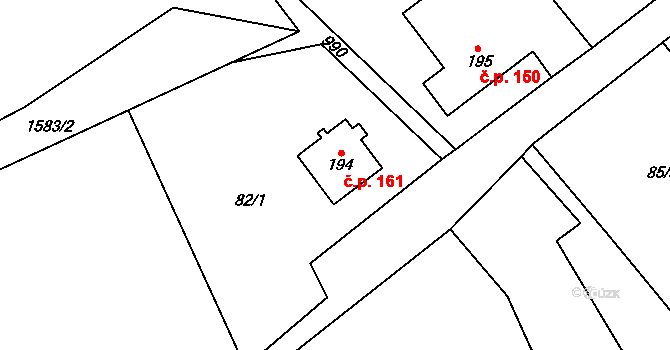 Všeruby 161 na parcele st. 194 v KÚ Všeruby u Kdyně, Katastrální mapa