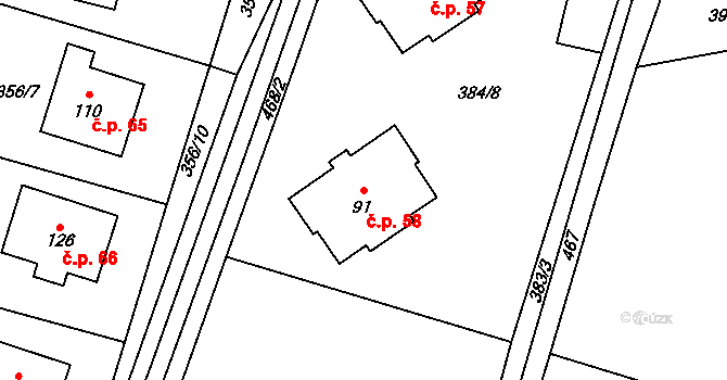 Čachrov 58 na parcele st. 91 v KÚ Čachrov, Katastrální mapa