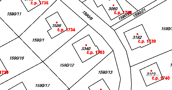 Náchod 1733 na parcele st. 3340 v KÚ Náchod, Katastrální mapa