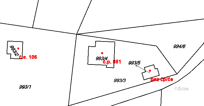 Hronov 851 na parcele st. 993/4 v KÚ Hronov, Katastrální mapa