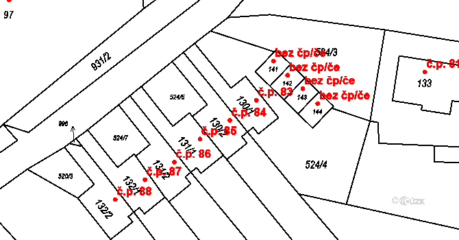 Malšovice 84 na parcele st. 130/2 v KÚ Malšovice, Katastrální mapa