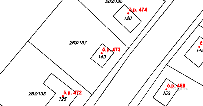 Pod Vinicí 473, Žiželice na parcele st. 143 v KÚ Loukonosy, Katastrální mapa
