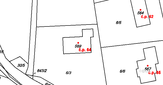 Zářecká Lhota 64 na parcele st. 569 v KÚ Zářecká Lhota, Katastrální mapa