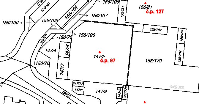 Sadová 97, Brno na parcele st. 147/5 v KÚ Sadová, Katastrální mapa