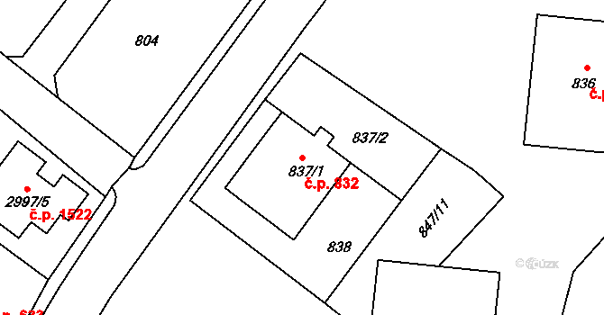 Kopřivnice 832 na parcele st. 837/1 v KÚ Kopřivnice, Katastrální mapa