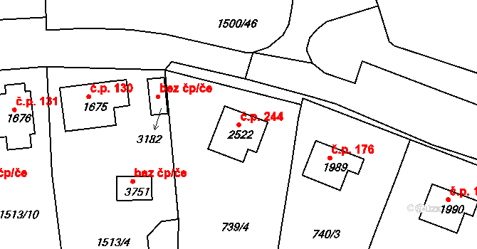 Nádražní Předměstí 244, Český Krumlov na parcele st. 2522 v KÚ Český Krumlov, Katastrální mapa
