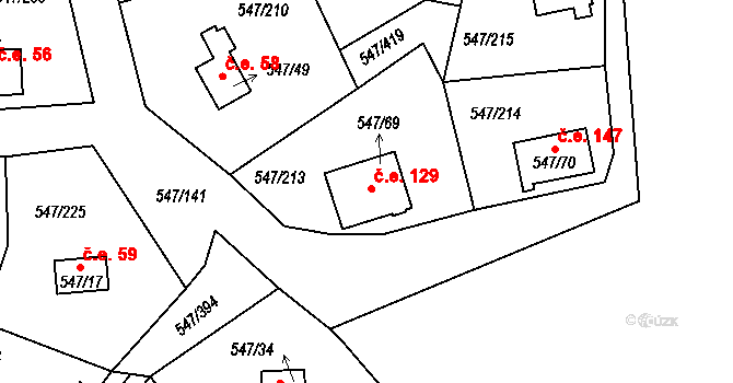 Kovářov 129, Frymburk na parcele st. 547/69 v KÚ Frymburk, Katastrální mapa