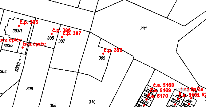 Kamenice nad Lipou 399 na parcele st. 309 v KÚ Kamenice nad Lipou, Katastrální mapa