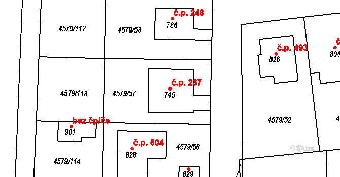 Vroutek 237 na parcele st. 745 v KÚ Vroutek, Katastrální mapa