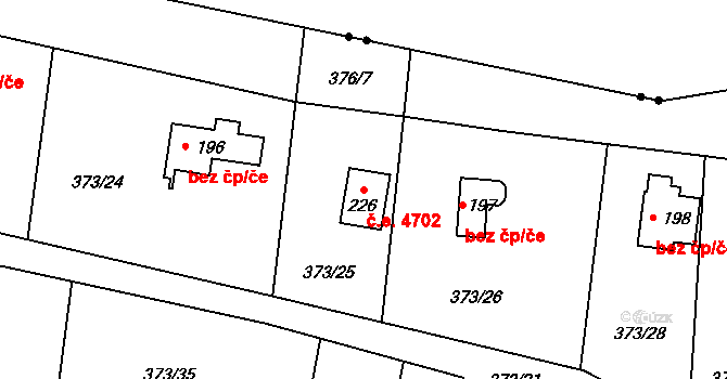 Čepirohy 4702, Most na parcele st. 226 v KÚ Slatinice u Mostu, Katastrální mapa