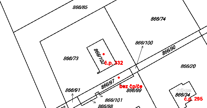 Loučka 332, Nový Jičín na parcele st. 866/102 v KÚ Loučka u Nového Jičína, Katastrální mapa
