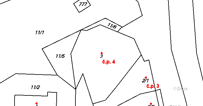 Heřmanice 4 na parcele st. 3 v KÚ Heřmanice u Vilémova, Katastrální mapa