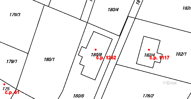 Srubec 1252 na parcele st. 180/9 v KÚ Srubec, Katastrální mapa