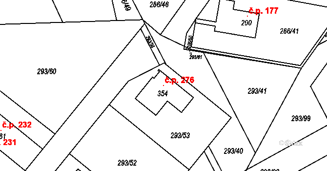 Třebčín 276, Lutín na parcele st. 354 v KÚ Třebčín, Katastrální mapa