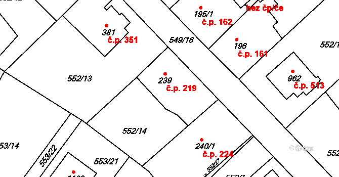 Šťáhlavy 219 na parcele st. 239 v KÚ Šťáhlavy, Katastrální mapa