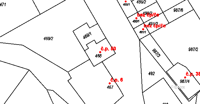 Borkovany 50 na parcele st. 468 v KÚ Borkovany, Katastrální mapa