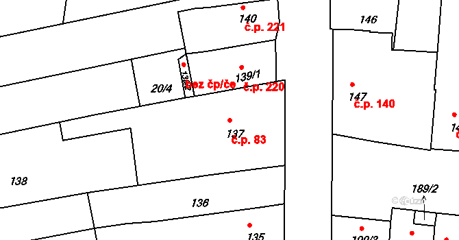 Hlohovec 83 na parcele st. 137 v KÚ Hlohovec, Katastrální mapa