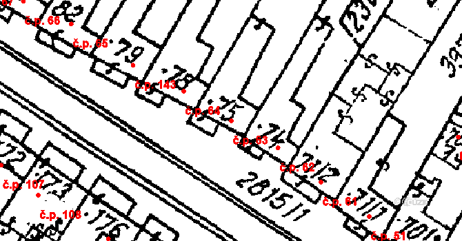 Kostice 63 na parcele st. 75 v KÚ Kostice, Katastrální mapa