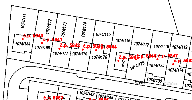 Jihlava 5844 na parcele st. 1074/176 v KÚ Jihlava, Katastrální mapa