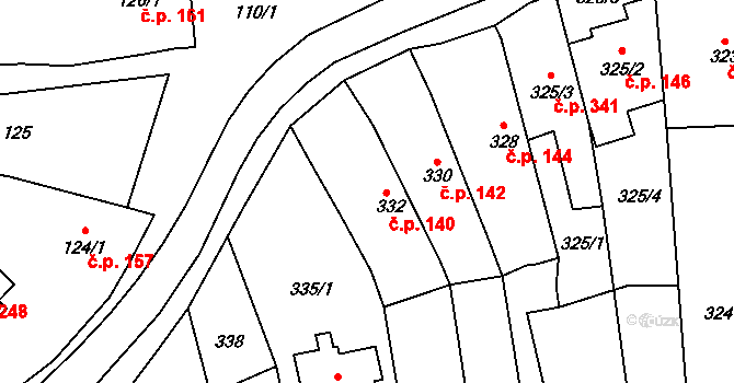 Oblekovice 140, Znojmo na parcele st. 332 v KÚ Oblekovice, Katastrální mapa