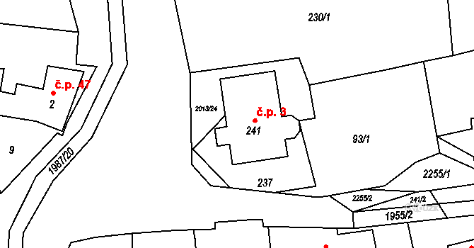 Milenov 3 na parcele st. 241 v KÚ Milenov, Katastrální mapa