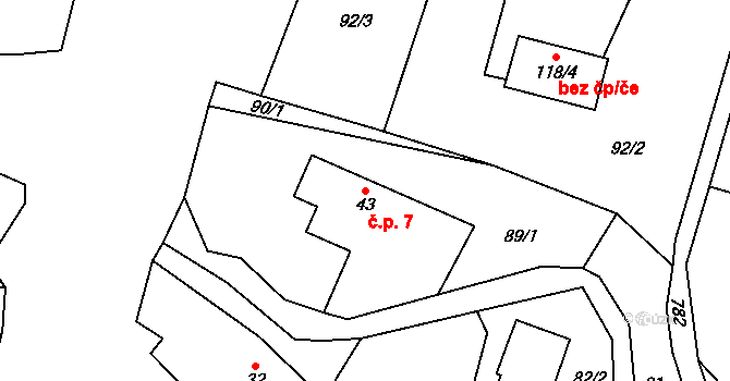 Těchlovice 7 na parcele st. 43 v KÚ Těchlovice nad Labem, Katastrální mapa